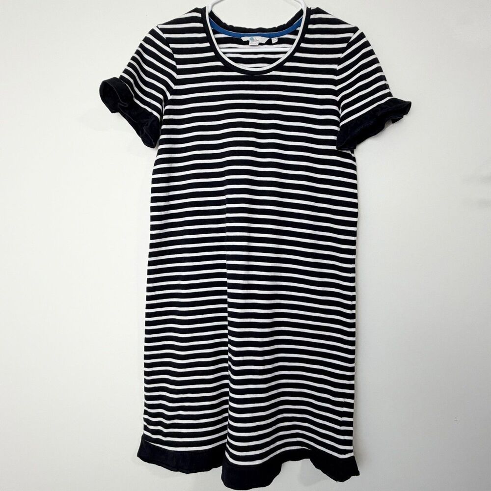 Boden Navy Blue & White Striped Shirt Dress Ruffle Hem Women’s 6R